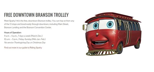 Ride Sparky in Downtown Branson with times and months details